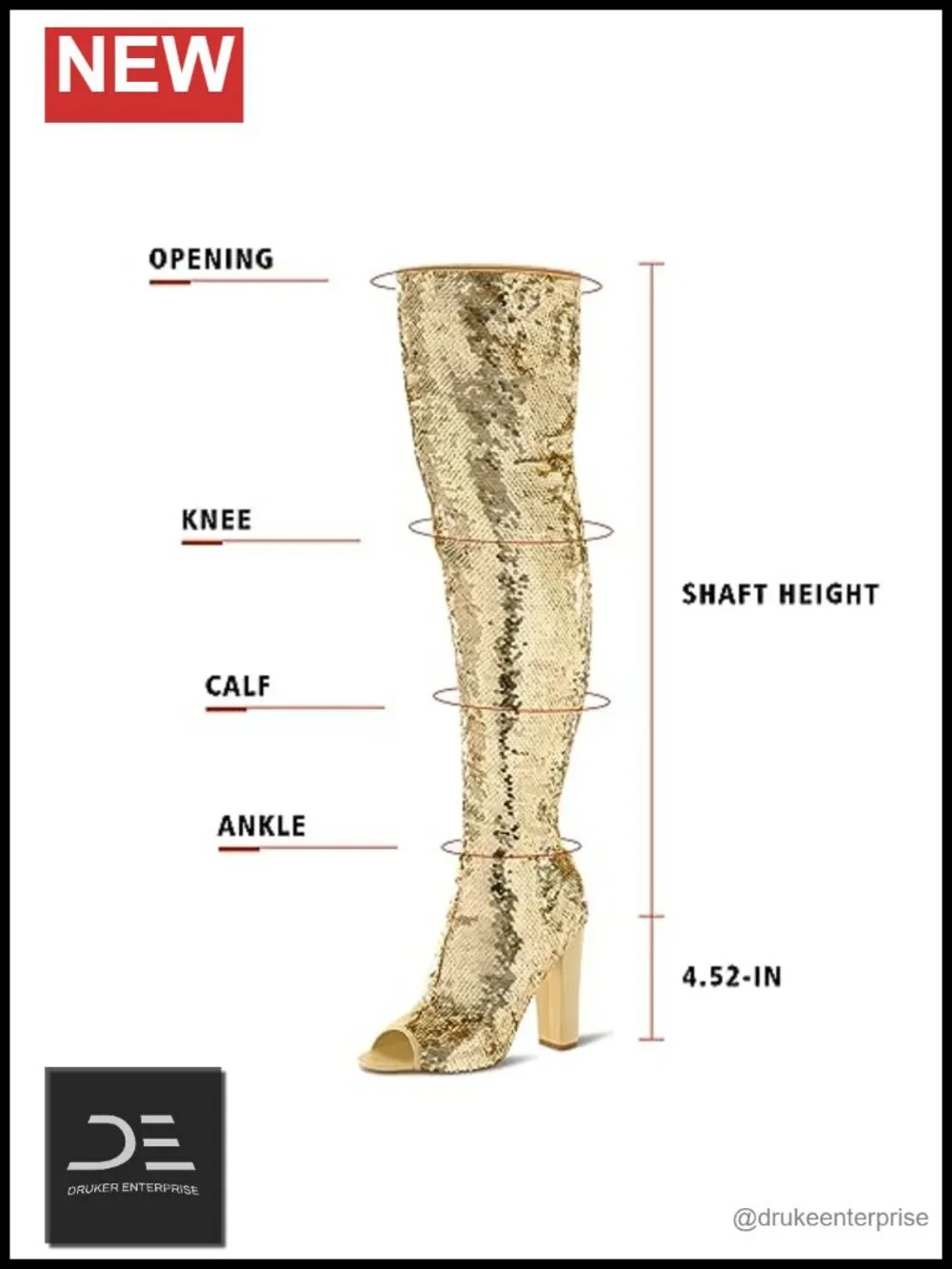Sparkly Sequin Thigh High Boots Women Over The Knee Chunky Heel Party